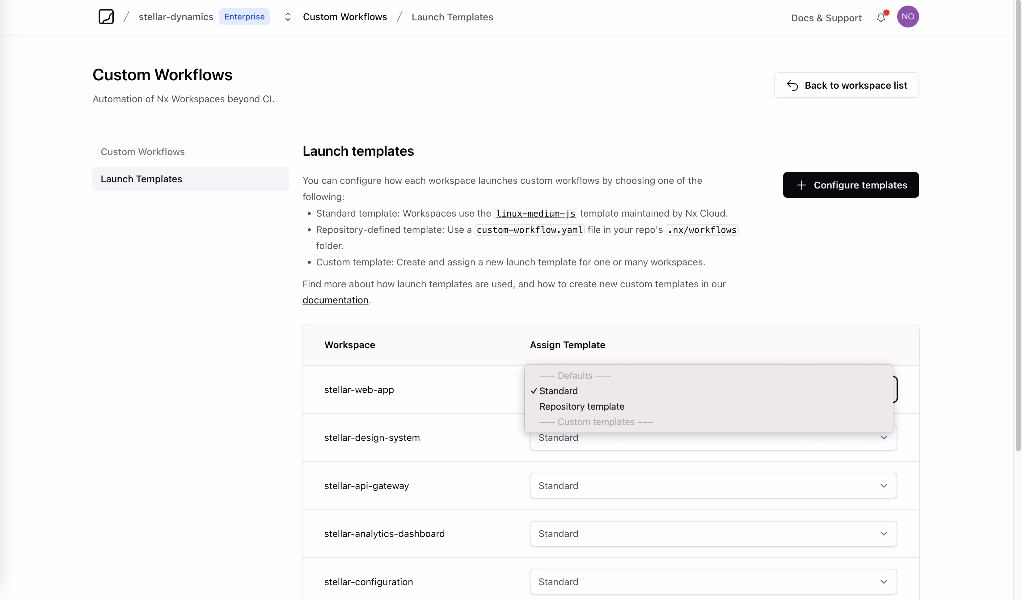 Custom Workflow Template Assignment